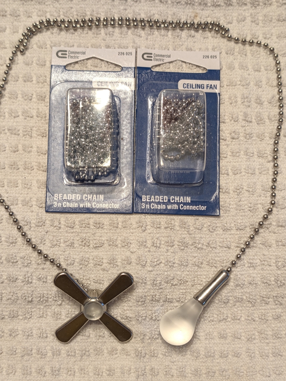 Silver Beaded Ceiling Fan & Light Bulb Pull Chain Set - 2 Pack